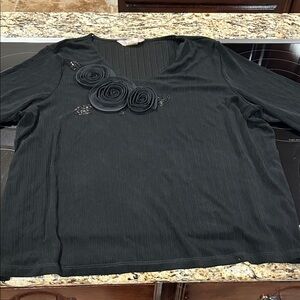 TanJay Black Blouse with Rosette Details